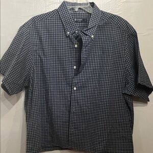 Cropped and Upcycled Men's Blue Checkered Shirt